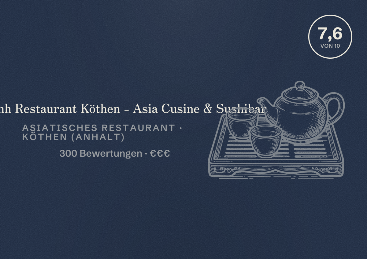 Illustriertes Poster von HoaBinh Restaurant Köthen - Asia Cusine & Sushibar, Asiatisches Restaurant in Köthen (Anhalt): Bewertung 7,6 von 10 aus 300 Bewertungen, Preisniveau €€€