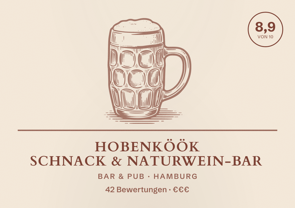 Illustriertes Poster von Hobenköök Schnack & Naturwein-Bar, Bar & Pub in Hamburg: Bewertung 8,9 von 10 aus 42 Bewertungen, Preisniveau €€€