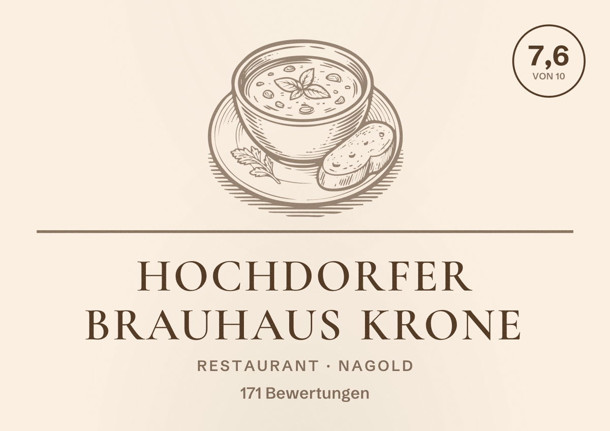 Illustriertes Poster von Hochdorfer Brauhaus Krone, Restaurant in Nagold: Bewertung 7,6 von 10 aus 171 Bewertungen