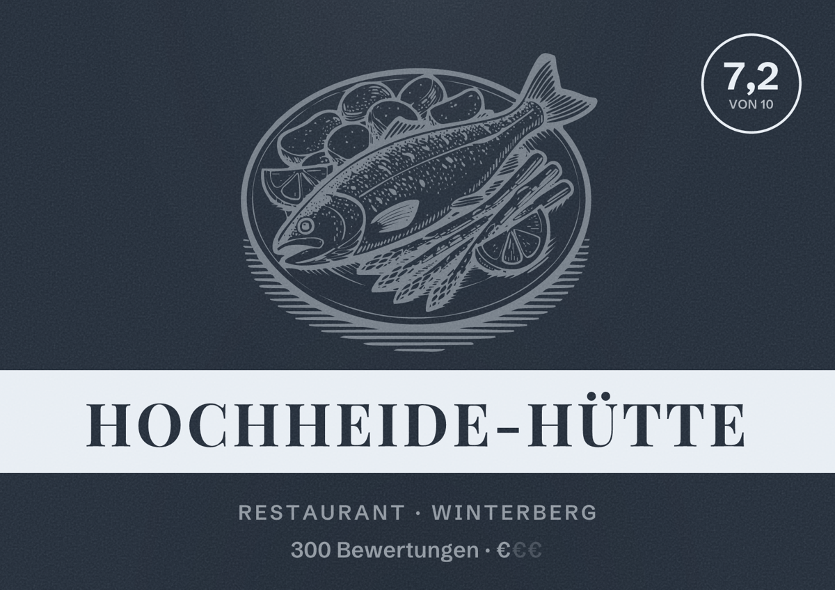 Illustriertes Poster von Hochheide-Hütte, Restaurant in Winterberg: Bewertung 7,2 von 10 aus 300 Bewertungen, Preisniveau €