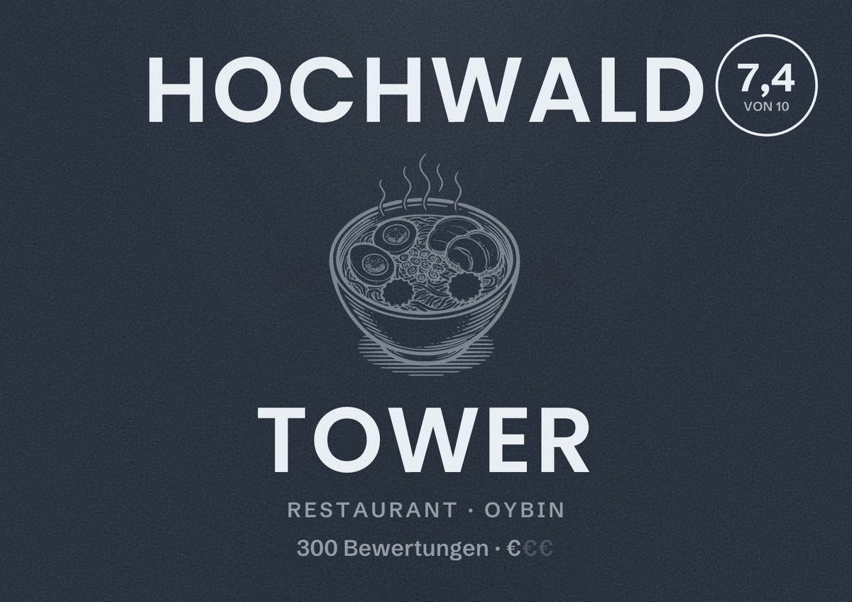 Illustriertes Poster von Hochwald Tower, Restaurant in Oybin: Bewertung 7,4 von 10 aus 300 Bewertungen, Preisniveau €