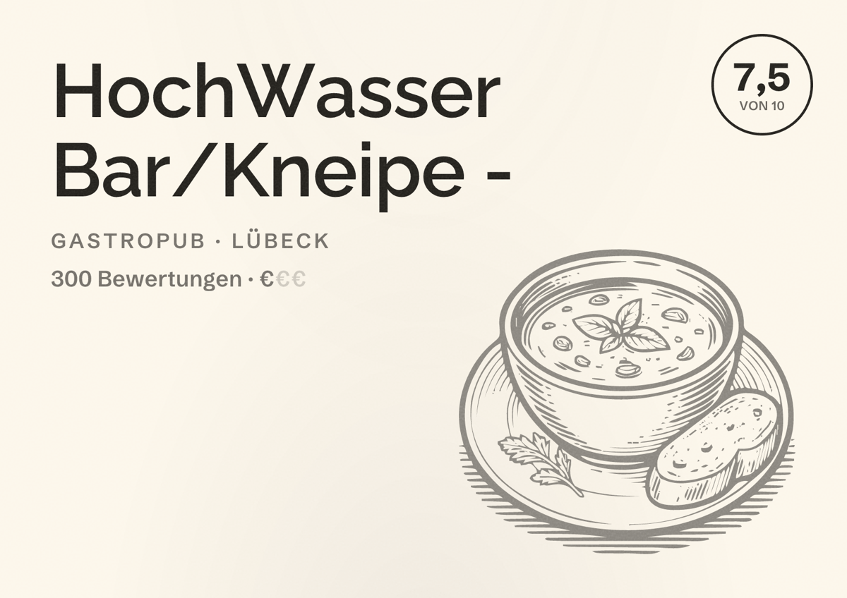 Illustriertes Poster von HochWasser Bar/Kneipe -, Gastropub in Lübeck: Bewertung 7,5 von 10 aus 300 Bewertungen, Preisniveau €
