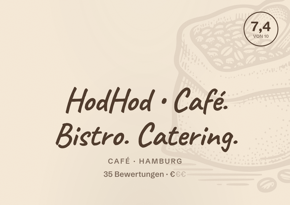 Illustriertes Poster von HodHod • Café. Bistro. Catering., Café in Hamburg: Bewertung 7,4 von 10 aus 35 Bewertungen, Preisniveau €