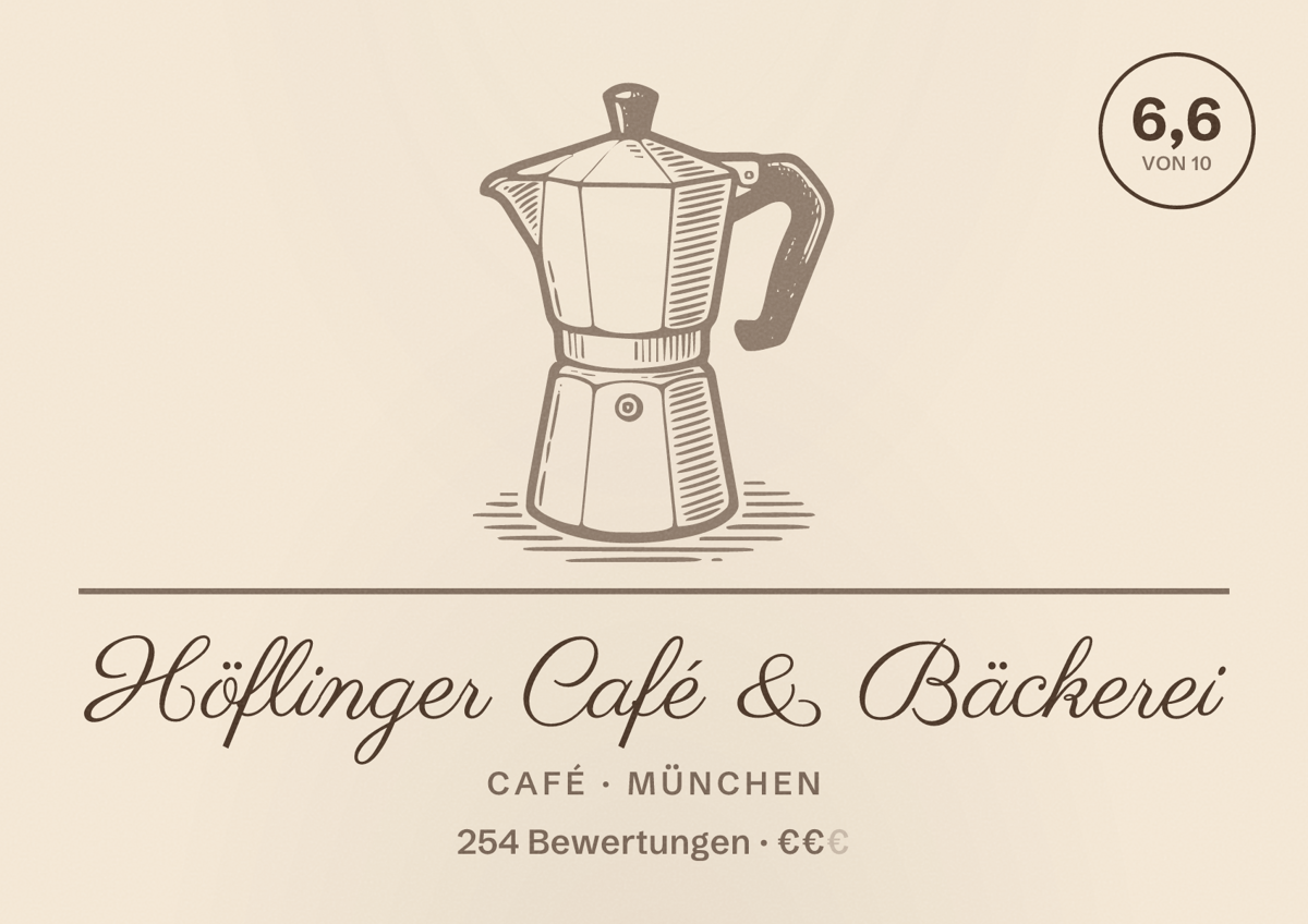 Illustriertes Poster von Höflinger Café & Bäckerei, Café in München: Bewertung 6,6 von 10 aus 254 Bewertungen, Preisniveau €€