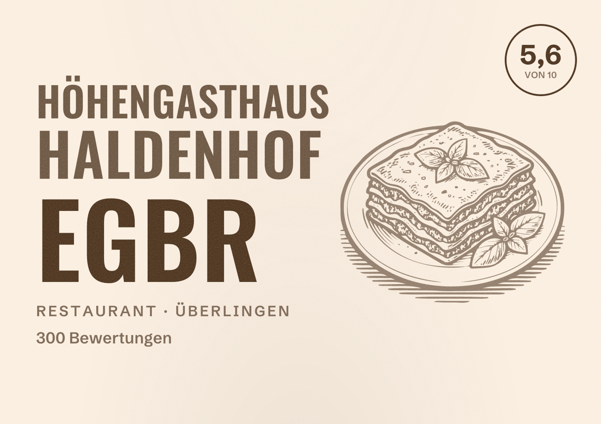 Illustriertes Poster von Höhengasthaus Haldenhof eGbR, Restaurant in Überlingen: Bewertung 5,6 von 10 aus 300 Bewertungen