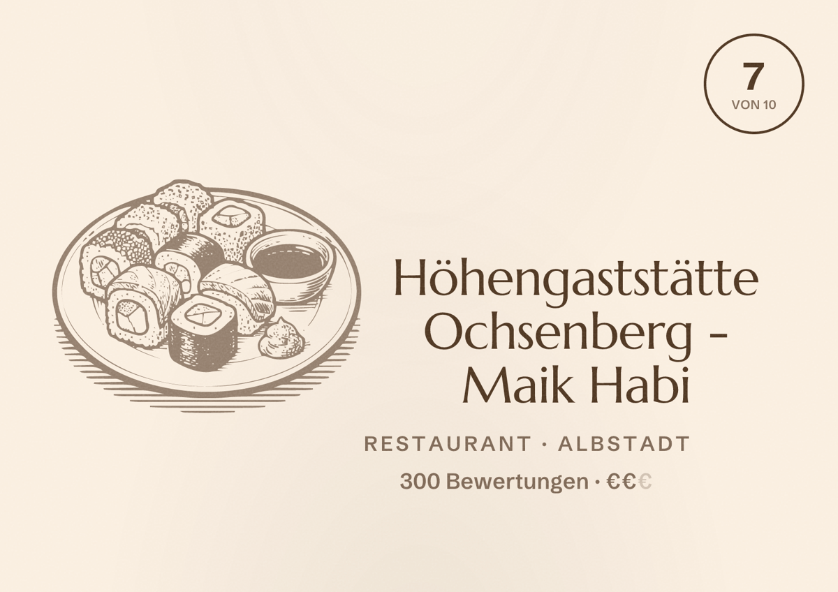 Illustriertes Poster von Höhengaststätte Ochsenberg - Maik Habi, Restaurant in Albstadt: Bewertung 7 von 10 aus 300 Bewertungen, Preisniveau €€