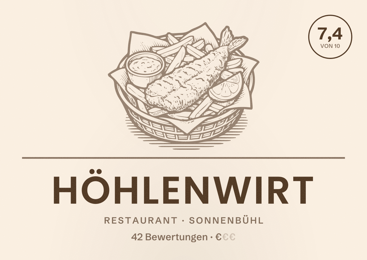 Illustriertes Poster von Höhlenwirt, Restaurant in Sonnenbühl: Bewertung 7,4 von 10 aus 42 Bewertungen, Preisniveau €