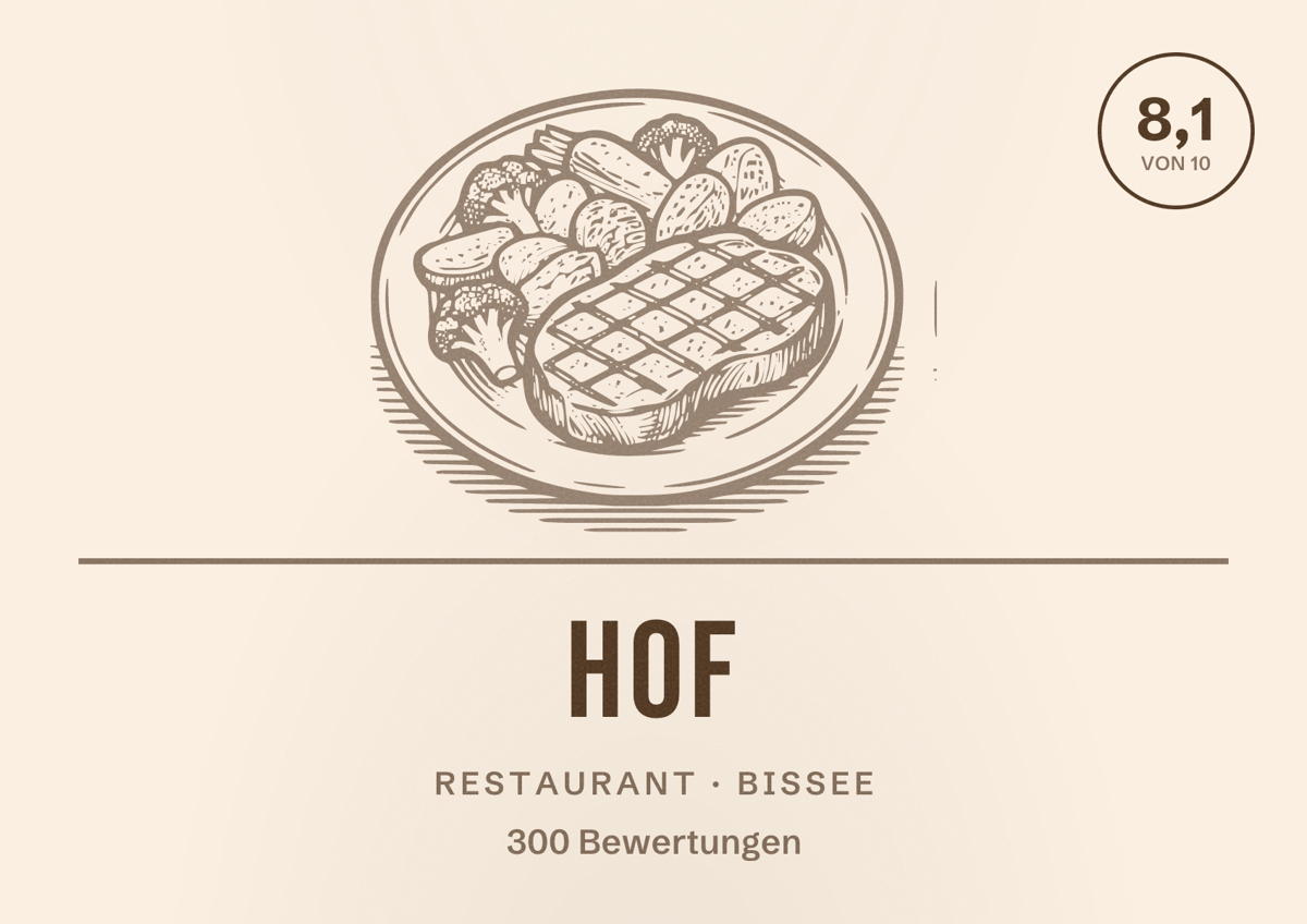 Illustriertes Poster von Hof, Restaurant in Bissee: Bewertung 8,1 von 10 aus 300 Bewertungen