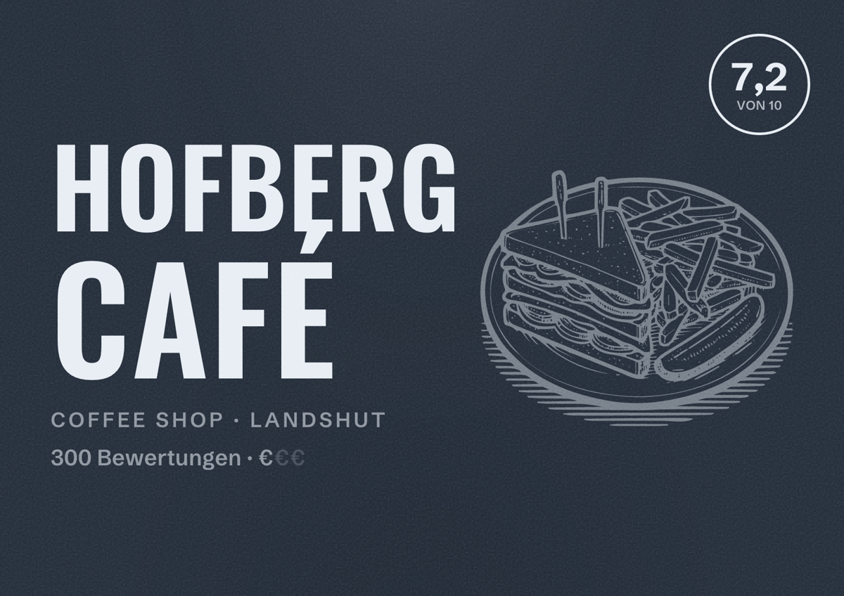 Illustriertes Poster von Hofberg Café, Coffee Shop in Landshut: Bewertung 7,2 von 10 aus 300 Bewertungen, Preisniveau €