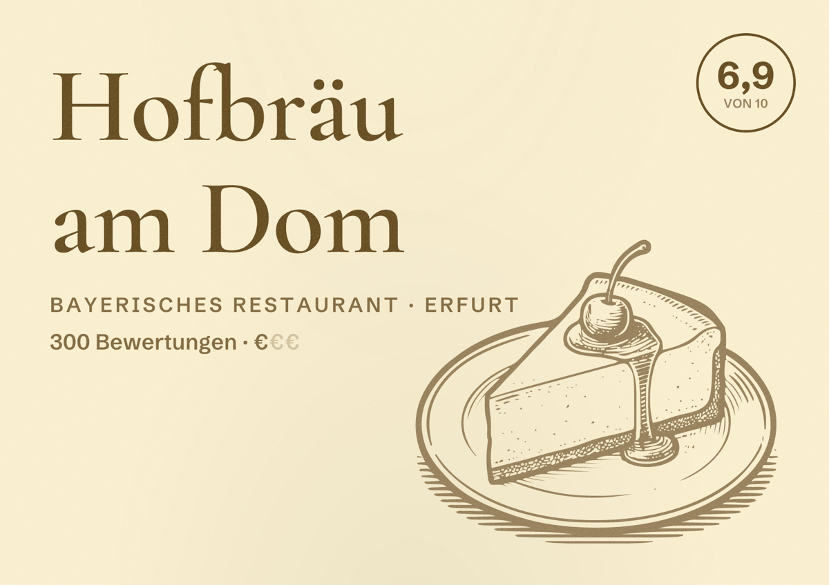 Illustriertes Poster von Hofbräu am Dom, Bayerisches Restaurant in Erfurt: Bewertung 6,9 von 10 aus 300 Bewertungen, Preisniveau €