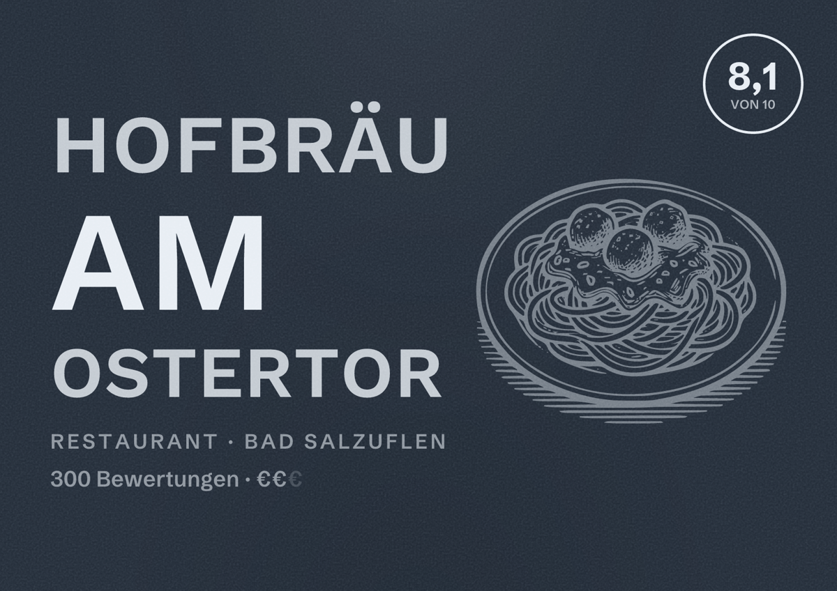 Illustriertes Poster von Hofbräu am Ostertor, Restaurant in Bad Salzuflen: Bewertung 8,1 von 10 aus 300 Bewertungen, Preisniveau €€