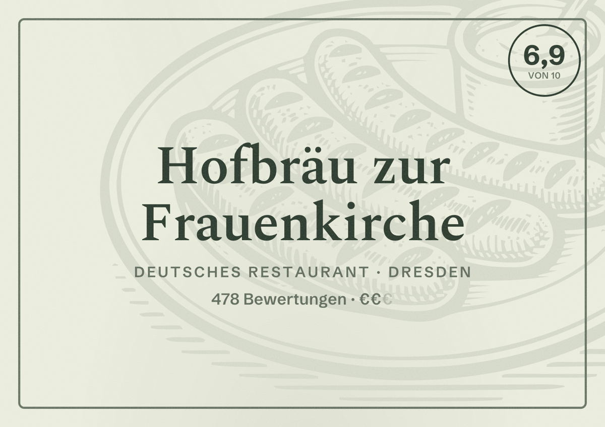 Illustriertes Poster von Hofbräu zur Frauenkirche, Deutsches Restaurant in Dresden: Bewertung 6,9 von 10 aus 478 Bewertungen, Preisniveau €€