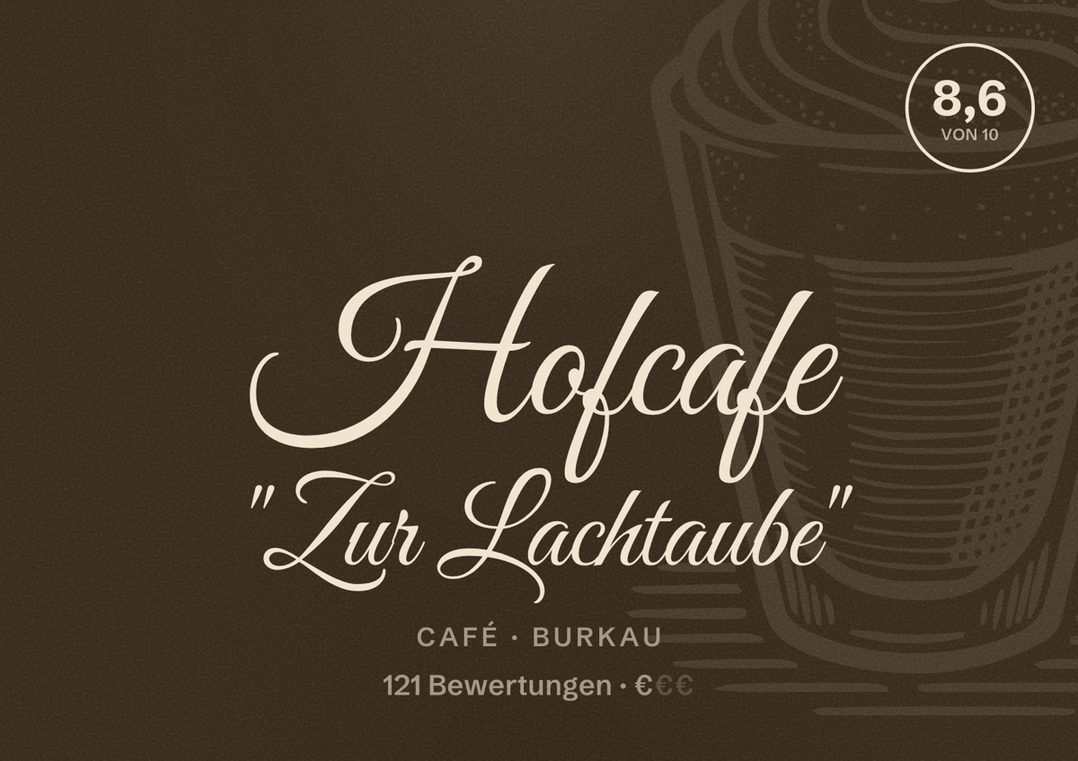 Illustriertes Poster von Hofcafe "Zur Lachtaube", Café in Burkau: Bewertung 8,6 von 10 aus 121 Bewertungen, Preisniveau €