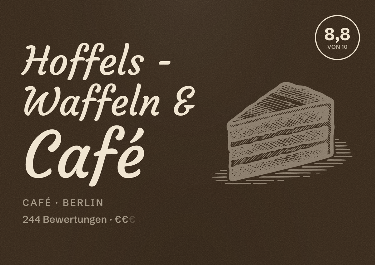 Illustriertes Poster von Hoffels - Waffeln & Café, Café in Berlin: Bewertung 8,8 von 10 aus 244 Bewertungen, Preisniveau €€