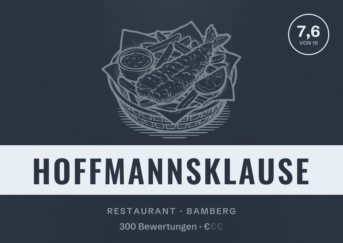 Illustriertes Poster von Hoffmannsklause, Restaurant in Bamberg: Bewertung 7,6 von 10 aus 300 Bewertungen, Preisniveau €