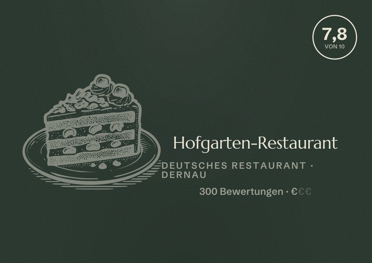 Illustriertes Poster von Hofgarten-Restaurant, Deutsches Restaurant in Dernau: Bewertung 7,8 von 10 aus 300 Bewertungen, Preisniveau €