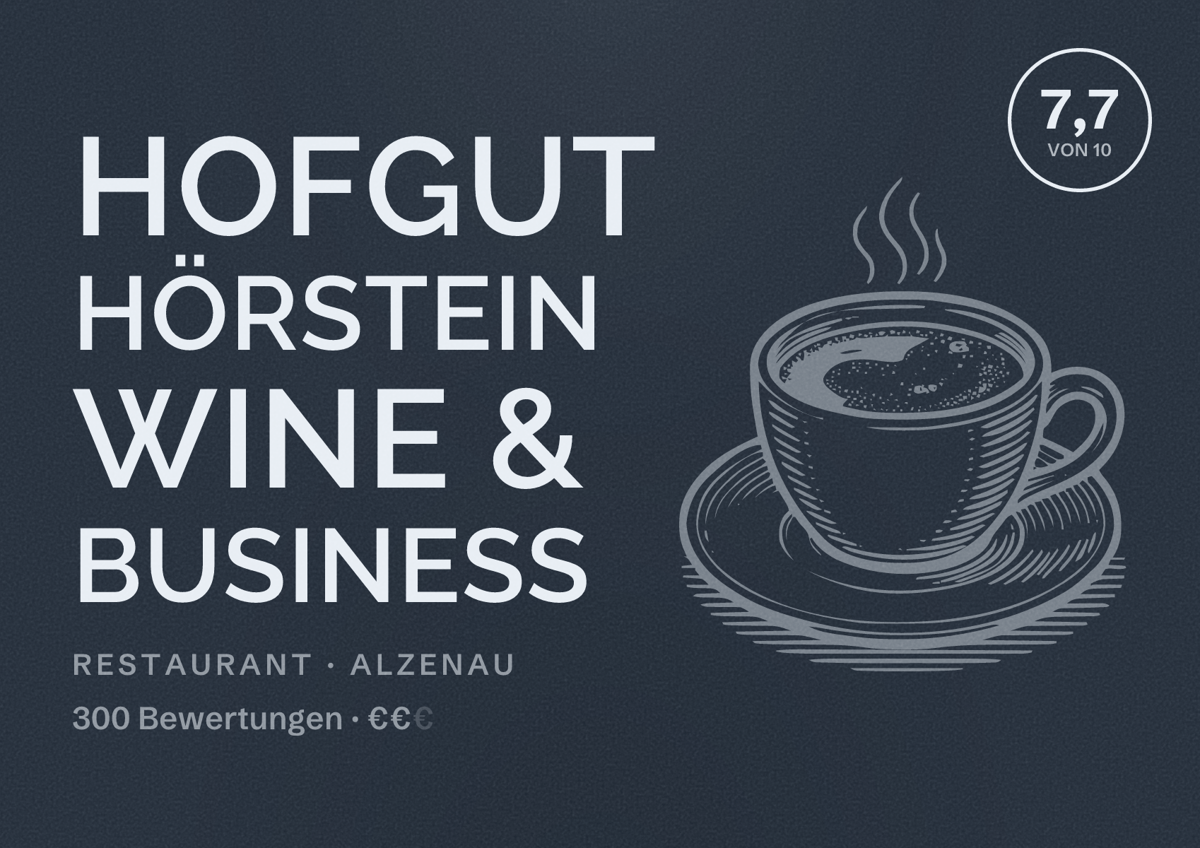 Illustriertes Poster von Hofgut Hörstein Wine & Business, Restaurant in Alzenau: Bewertung 7,7 von 10 aus 300 Bewertungen, Preisniveau €€
