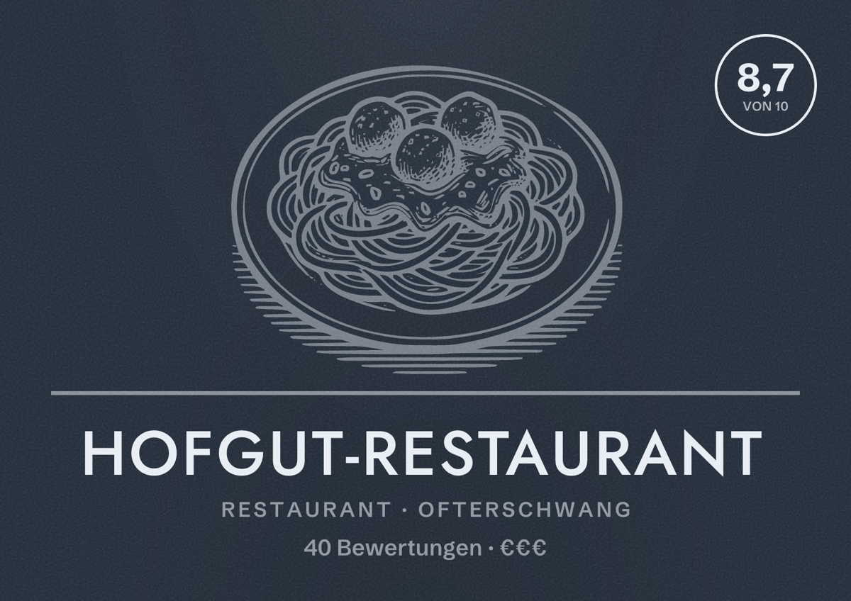 Illustriertes Poster von Hofgut-Restaurant, Restaurant in Ofterschwang: Bewertung 8,7 von 10 aus 40 Bewertungen, Preisniveau €€€