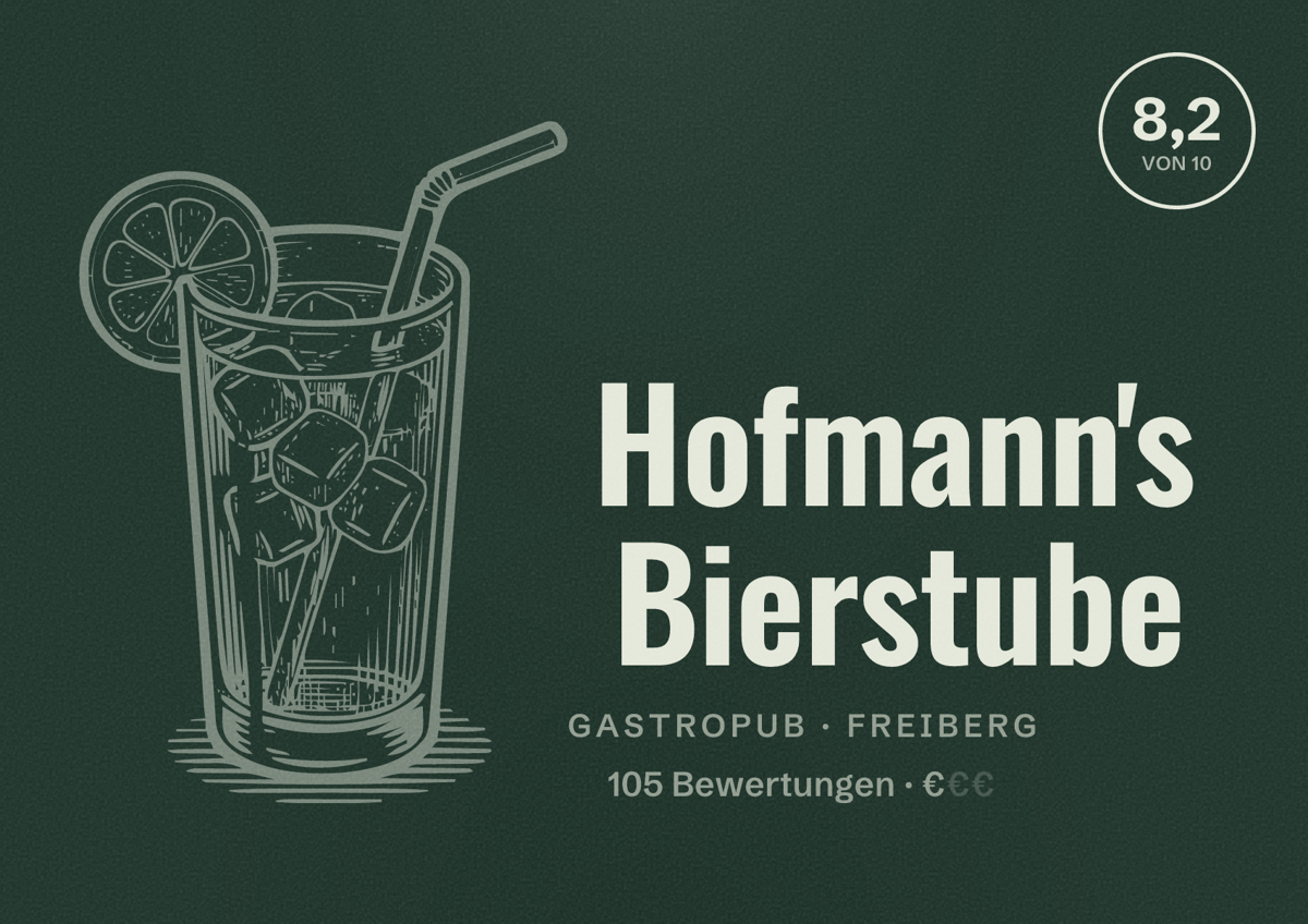 Illustriertes Poster von Hofmann's Bierstube, Gastropub in Freiberg: Bewertung 8,2 von 10 aus 105 Bewertungen, Preisniveau €