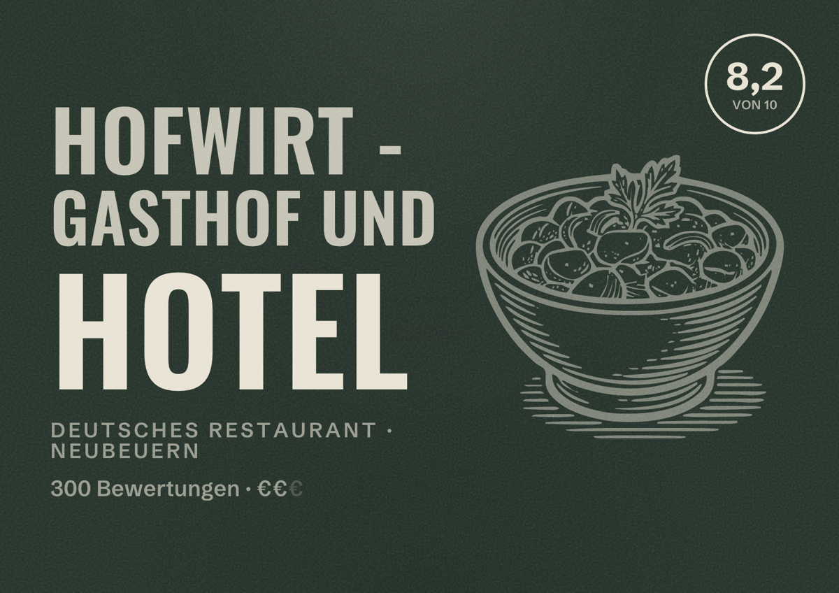 Illustriertes Poster von Hofwirt - Gasthof und Hotel, Deutsches Restaurant in Neubeuern: Bewertung 8,2 von 10 aus 300 Bewertungen, Preisniveau €€