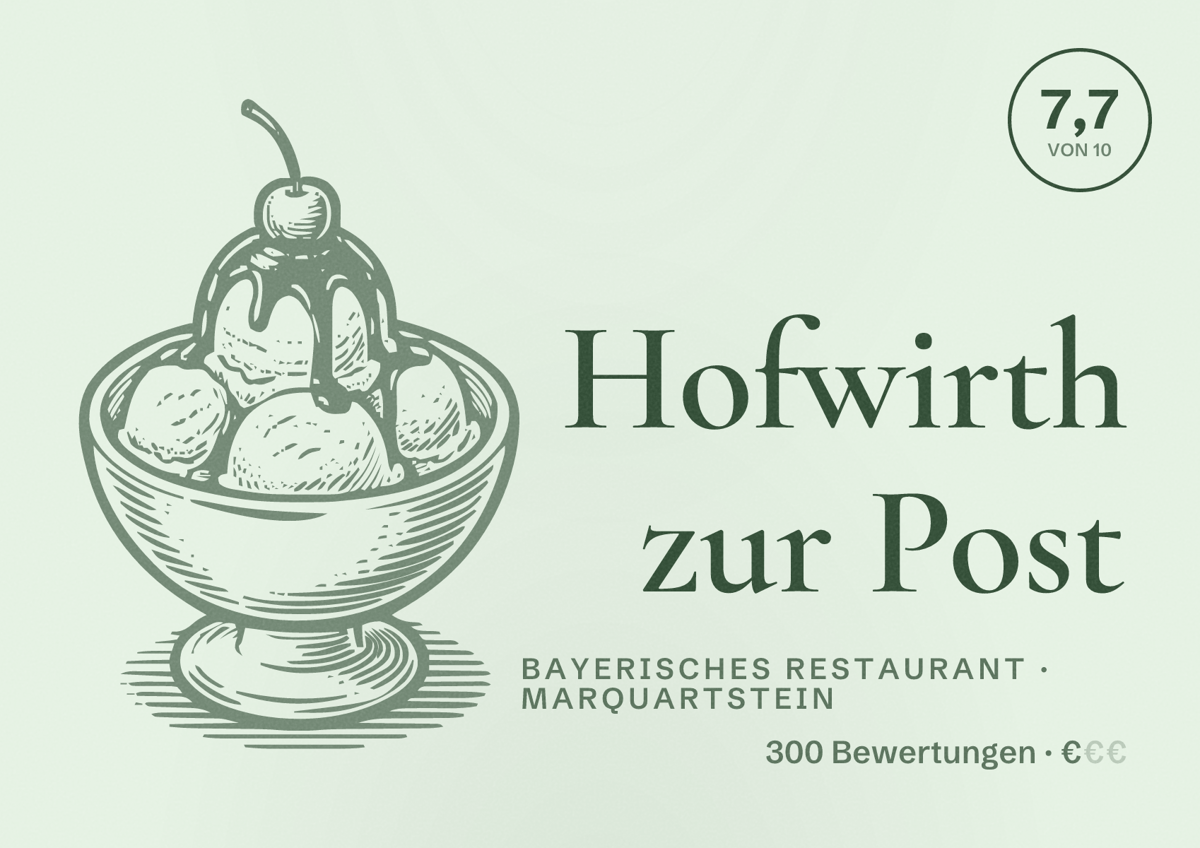 Illustriertes Poster von Hofwirth zur Post, Bayerisches Restaurant in Marquartstein: Bewertung 7,7 von 10 aus 300 Bewertungen, Preisniveau €