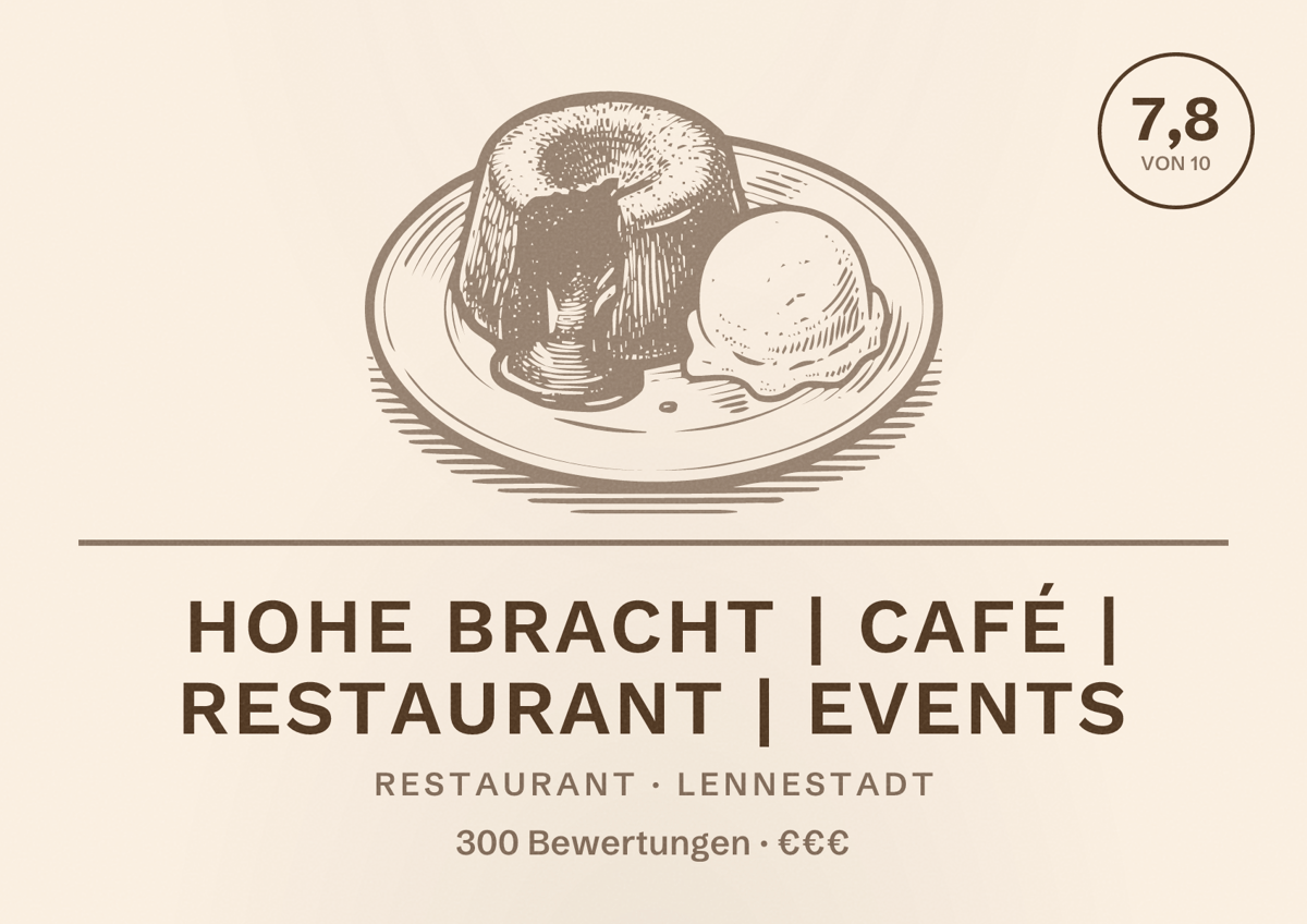 Illustriertes Poster von Hohe Bracht | Café | Restaurant | Events, Restaurant in Lennestadt: Bewertung 7,8 von 10 aus 300 Bewertungen, Preisniveau €€€