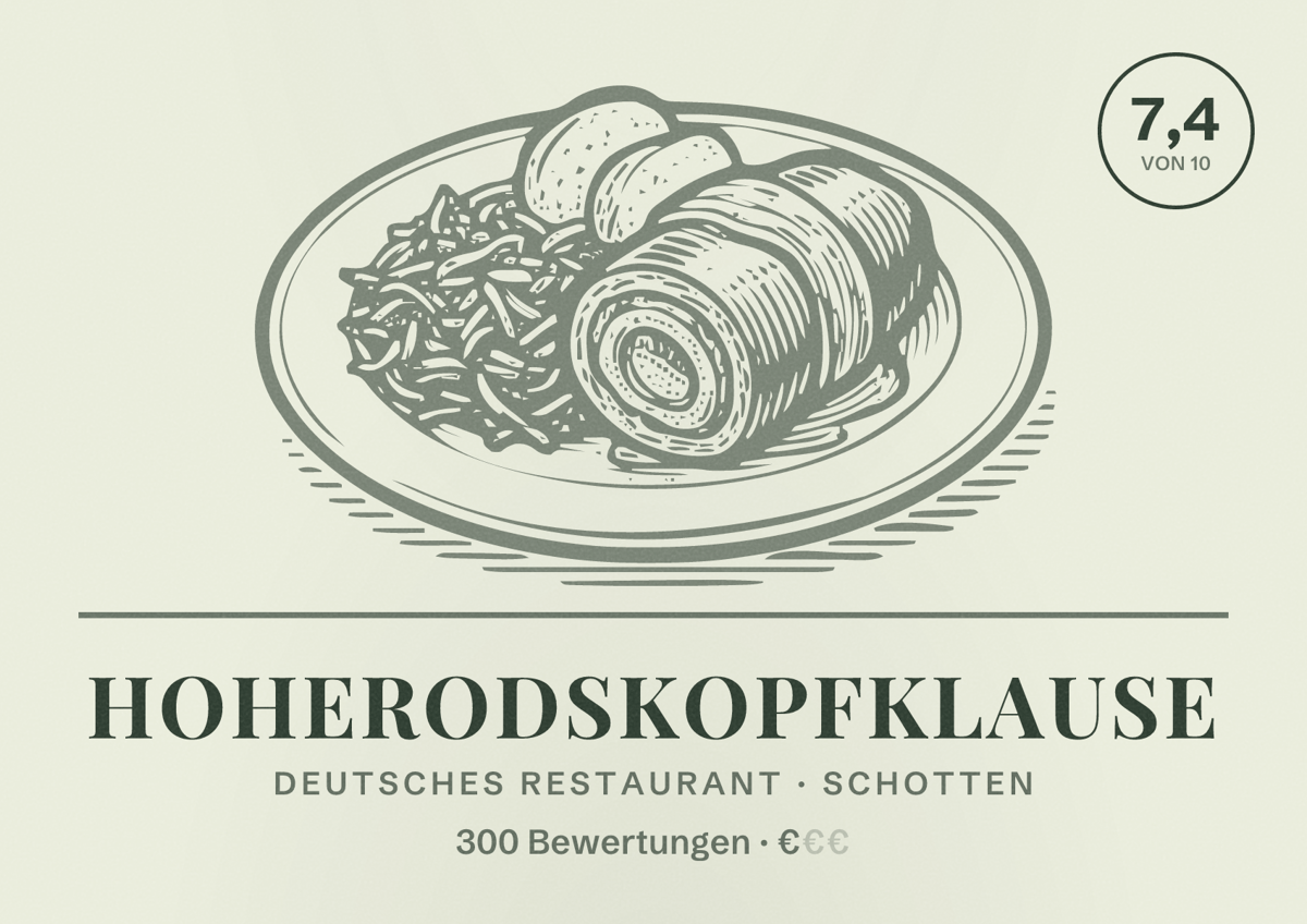 Illustriertes Poster von HoherodskopfKlause, Deutsches Restaurant in Schotten: Bewertung 7,4 von 10 aus 300 Bewertungen, Preisniveau €