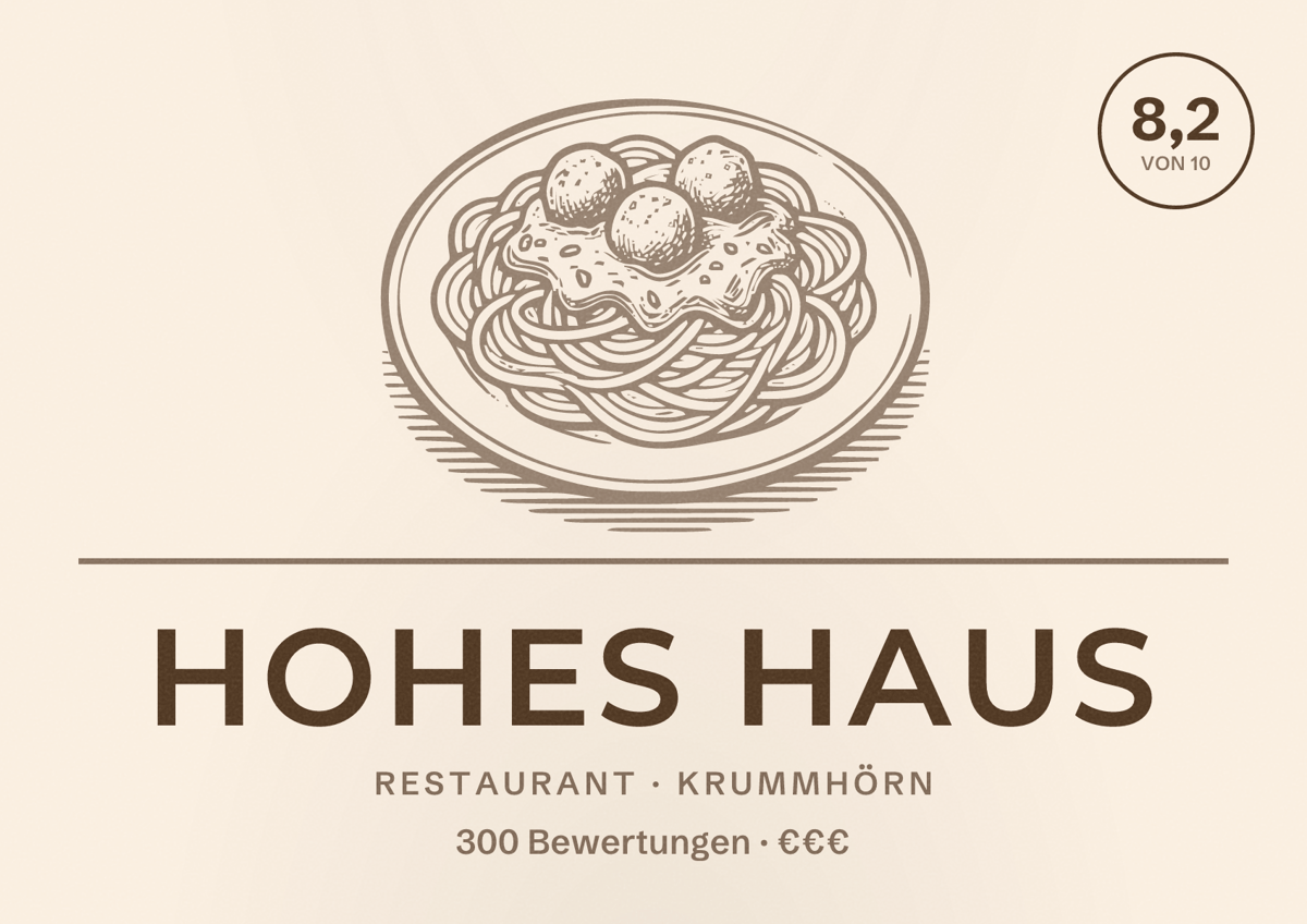 Illustriertes Poster von Hohes Haus, Restaurant in Krummhörn: Bewertung 8,2 von 10 aus 300 Bewertungen, Preisniveau €€€