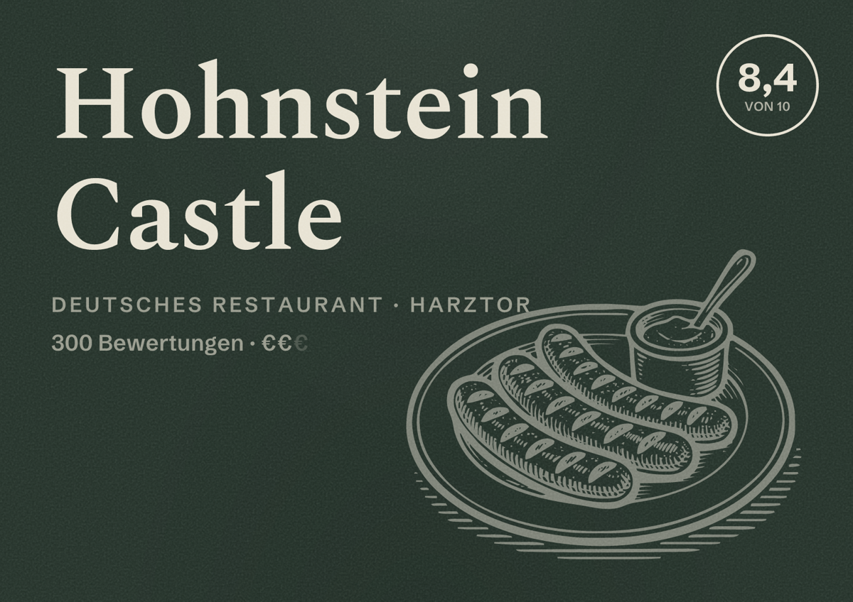 Illustriertes Poster von Hohnstein Castle, Deutsches Restaurant in Harztor: Bewertung 8,4 von 10 aus 300 Bewertungen, Preisniveau €€