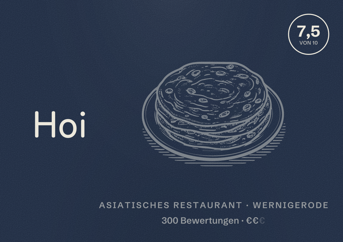 Illustriertes Poster von Hoi An, Asiatisches Restaurant in Wernigerode: Bewertung 7,5 von 10 aus 300 Bewertungen, Preisniveau €€