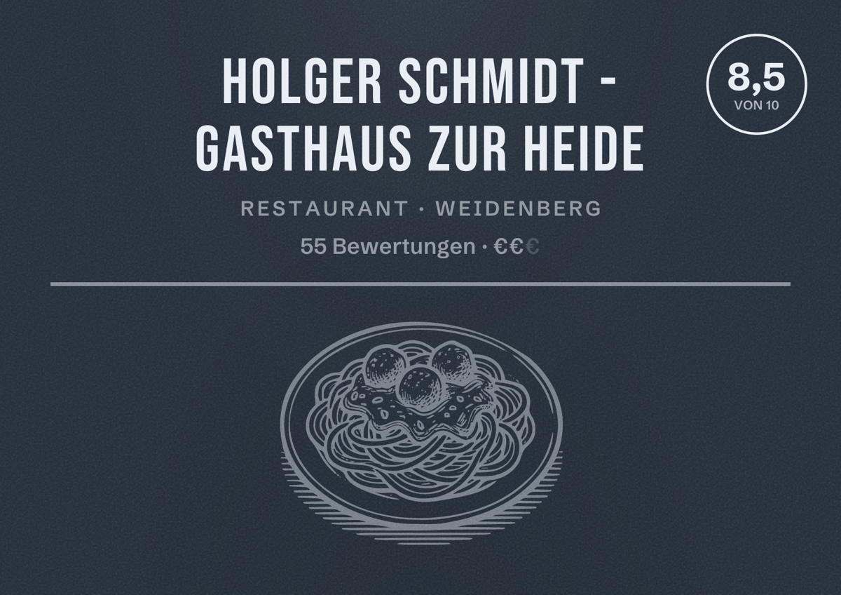 Illustriertes Poster von Holger Schmidt - Gasthaus Zur Heide, Restaurant in Weidenberg: Bewertung 8,5 von 10 aus 55 Bewertungen, Preisniveau €€