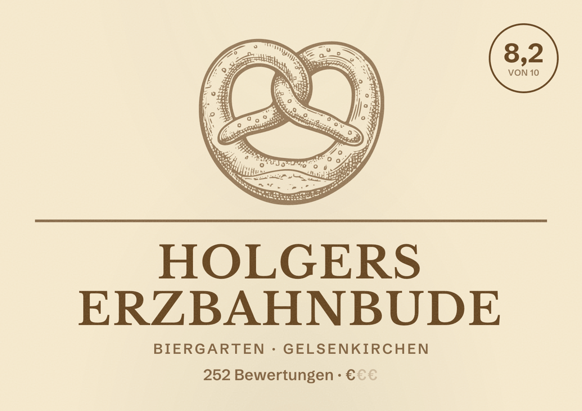 Illustriertes Poster von Holgers Erzbahnbude, Biergarten in Gelsenkirchen: Bewertung 8,2 von 10 aus 252 Bewertungen, Preisniveau €