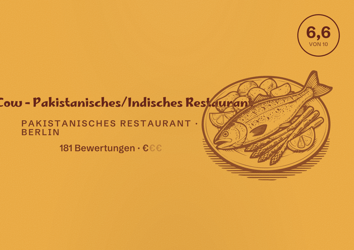 Illustriertes Poster von Holi Cow - Pakistanisches/Indisches Restaurant, Pakistanisches Restaurant in Berlin: Bewertung 6,6 von 10 aus 181 Bewertungen, Preisniveau €