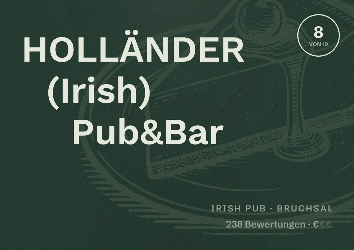 Illustriertes Poster von HOLLÄNDER (Irish) Pub&Bar, Irish Pub in Bruchsal: Bewertung 8 von 10 aus 238 Bewertungen, Preisniveau €