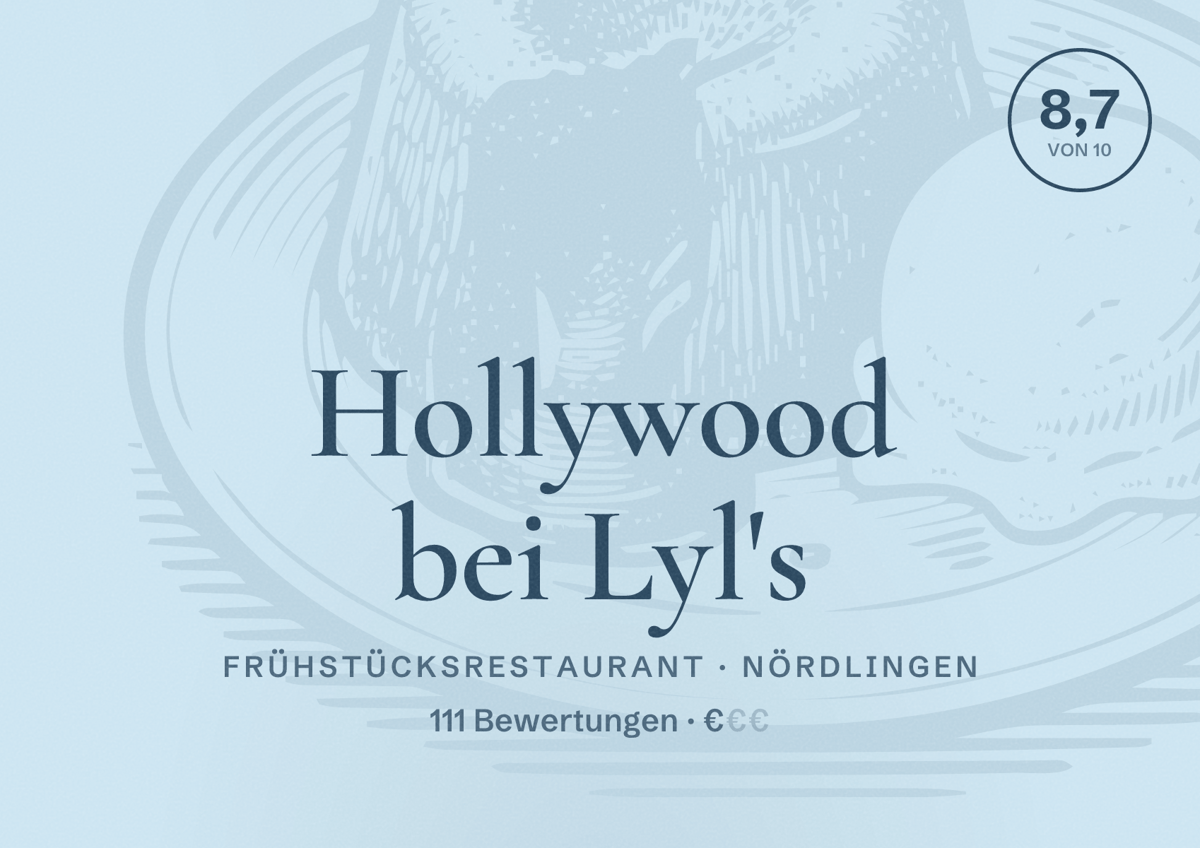 Illustriertes Poster von Hollywood bei Lyl's, Frühstücksrestaurant in Nördlingen: Bewertung 8,7 von 10 aus 111 Bewertungen, Preisniveau €