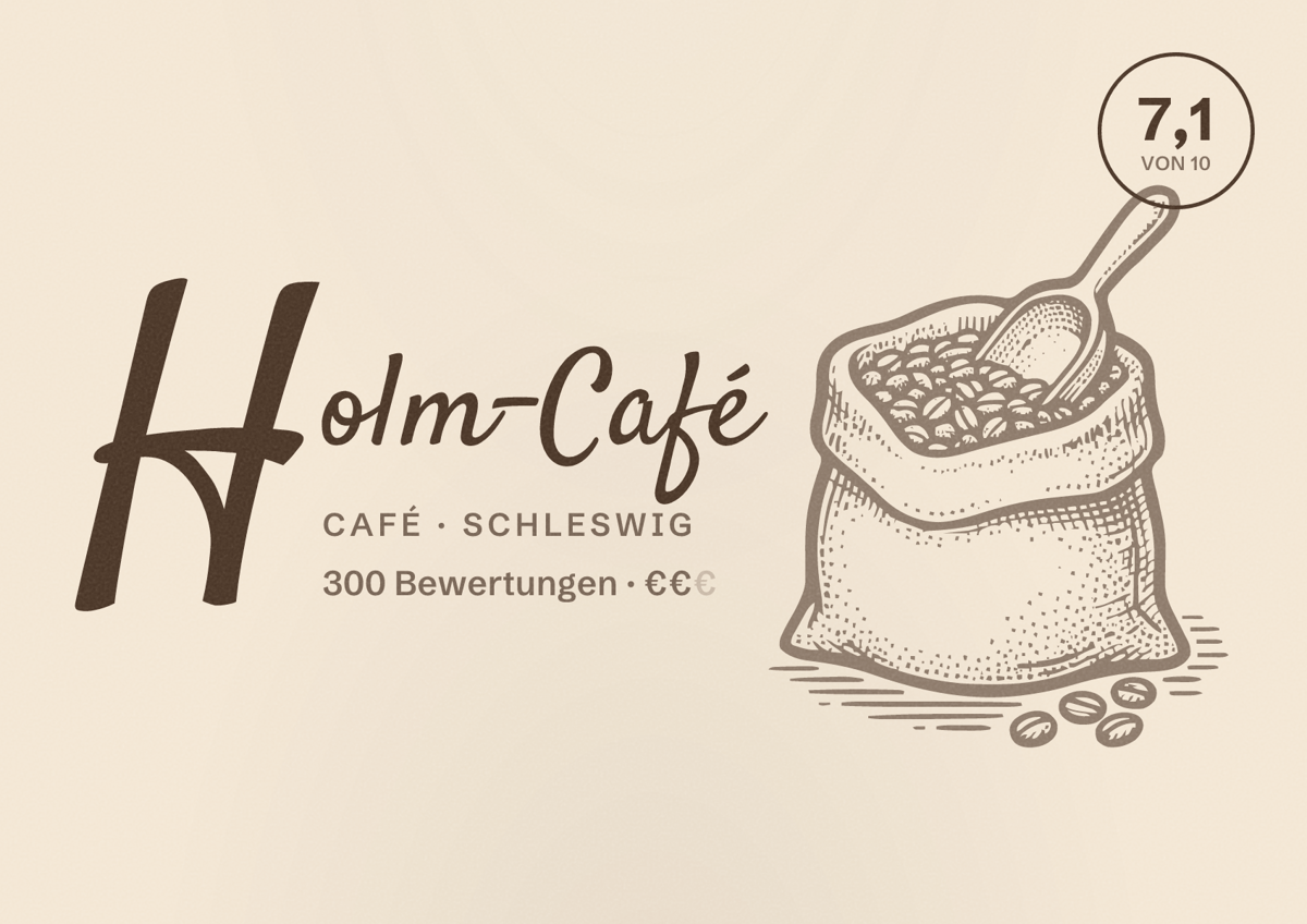 Illustriertes Poster von Holm-Café, Café in Schleswig: Bewertung 7,1 von 10 aus 300 Bewertungen, Preisniveau €€
