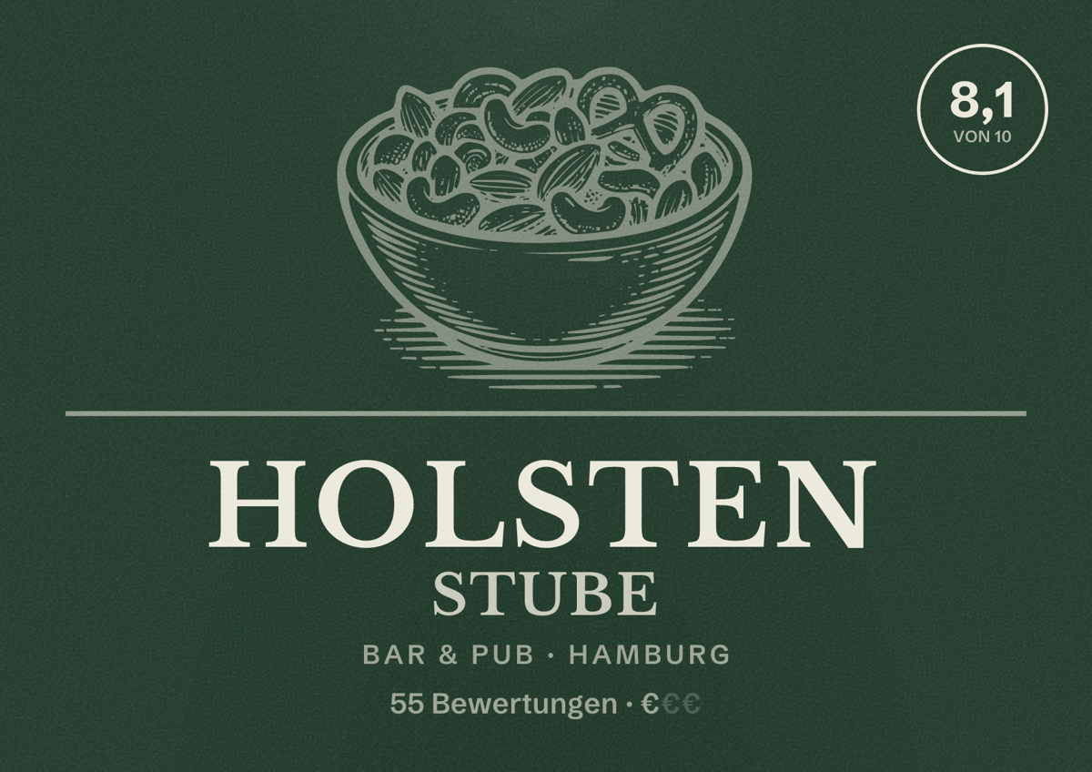 Illustriertes Poster von Holsten Stube, Bar & Pub in Hamburg: Bewertung 8,1 von 10 aus 55 Bewertungen, Preisniveau €