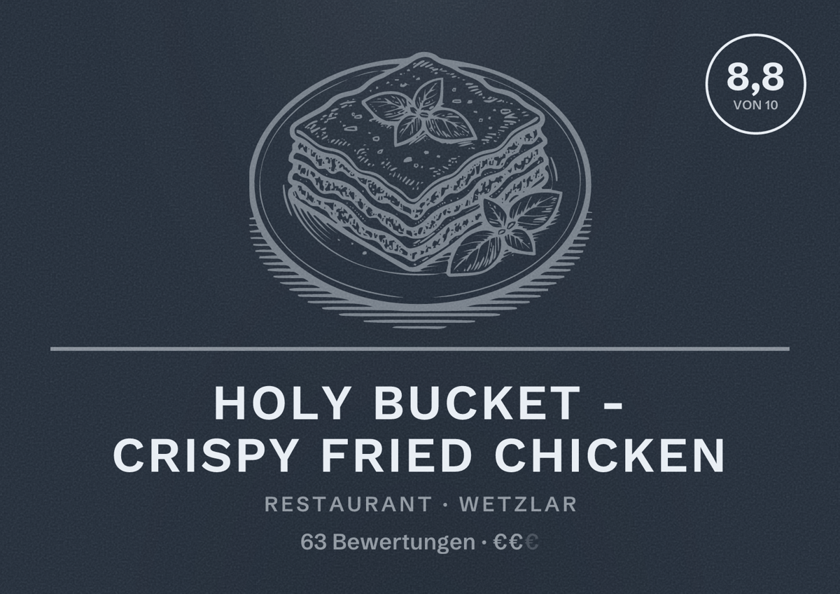 Illustriertes Poster von Holy Bucket - Crispy Fried Chicken, Restaurant in Wetzlar: Bewertung 8,8 von 10 aus 63 Bewertungen, Preisniveau €€
