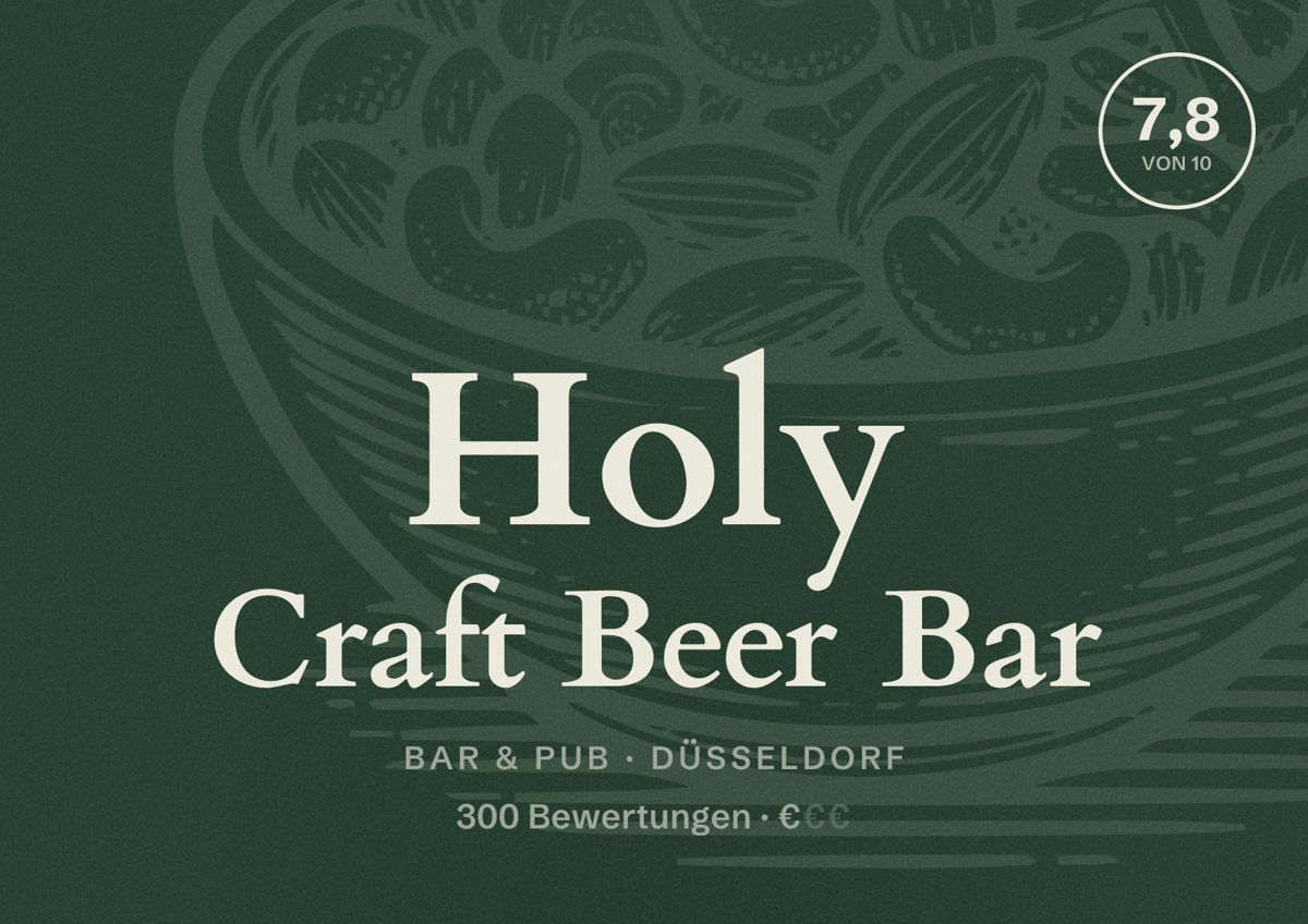 Illustriertes Poster von Holy Craft Beer Bar, Bar & Pub in Düsseldorf: Bewertung 7,8 von 10 aus 300 Bewertungen, Preisniveau €