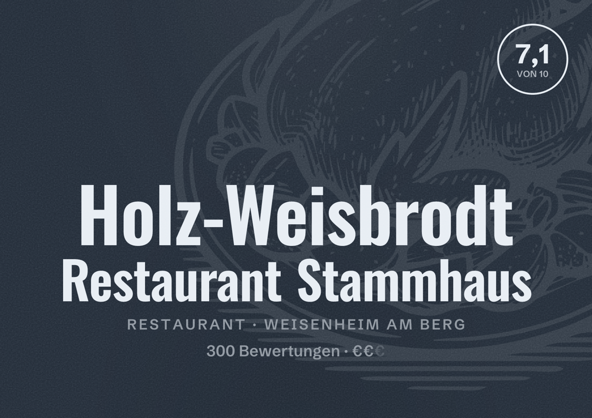 Illustriertes Poster von Holz-Weisbrodt Restaurant Stammhaus, Restaurant in Weisenheim am Berg: Bewertung 7,1 von 10 aus 300 Bewertungen, Preisniveau €€