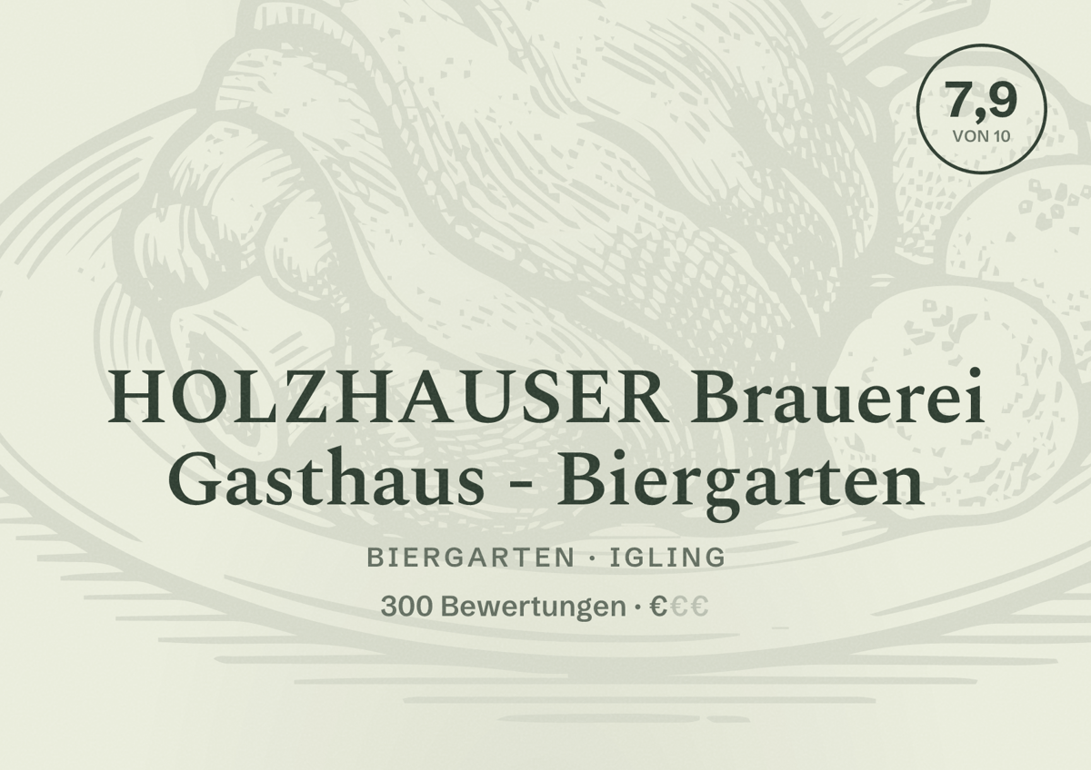 Illustriertes Poster von HOLZHAUSER Brauerei Gasthaus - Biergarten, Biergarten in Igling: Bewertung 7,9 von 10 aus 300 Bewertungen, Preisniveau €