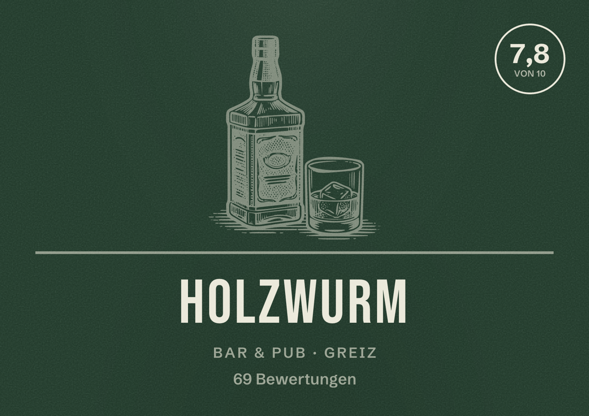 Illustriertes Poster von Holzwurm, Bar & Pub in Greiz: Bewertung 7,8 von 10 aus 69 Bewertungen