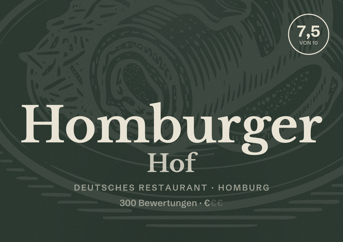 Illustriertes Poster von Homburger Hof, Deutsches Restaurant in Homburg: Bewertung 7,5 von 10 aus 300 Bewertungen, Preisniveau €