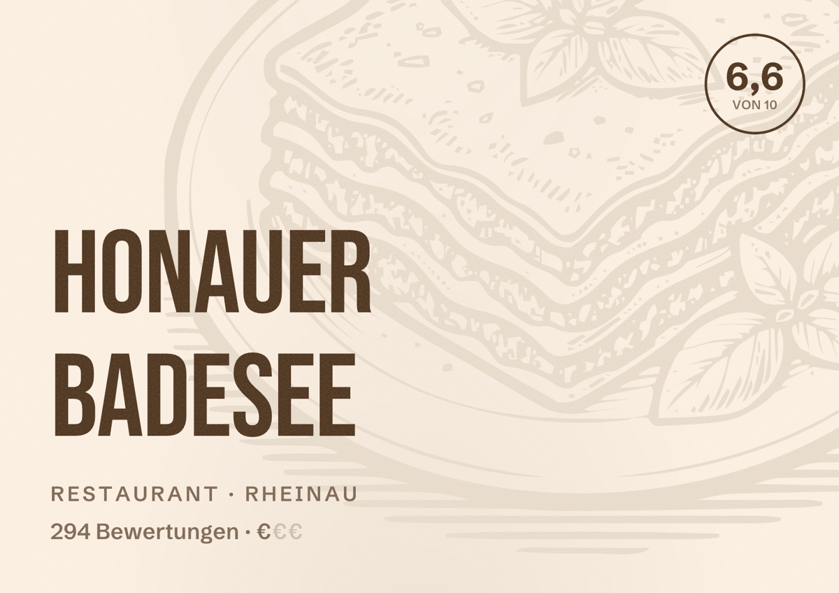 Illustriertes Poster von Honauer Badesee, Restaurant in Rheinau: Bewertung 6,6 von 10 aus 294 Bewertungen, Preisniveau €