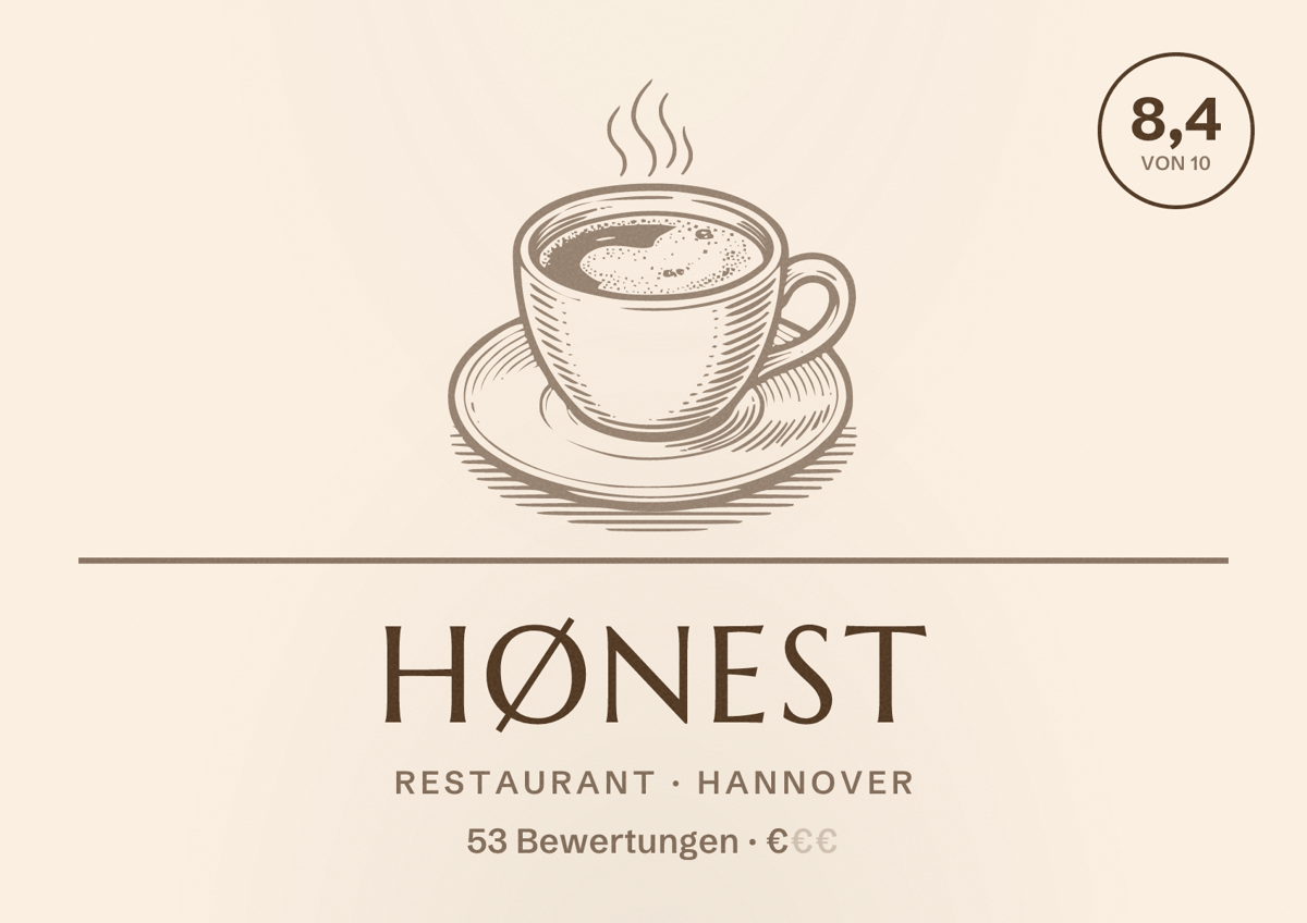 Illustriertes Poster von hønest, Restaurant in Hannover: Bewertung 8,4 von 10 aus 53 Bewertungen, Preisniveau €
