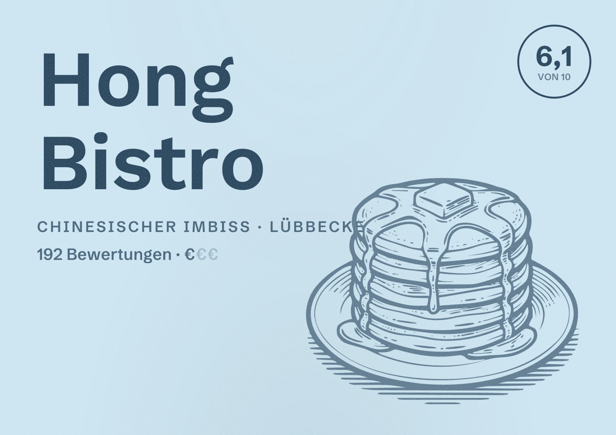 Illustriertes Poster von Hong Bistro, Chinesischer Imbiss in Lübbecke: Bewertung 6,1 von 10 aus 192 Bewertungen, Preisniveau €