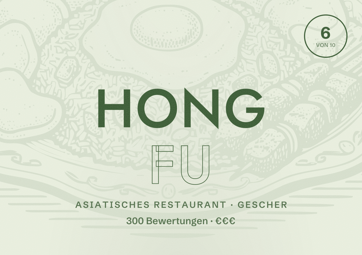 Illustriertes Poster von Hong Fu, Asiatisches Restaurant in Gescher: Bewertung 6 von 10 aus 300 Bewertungen, Preisniveau €€€