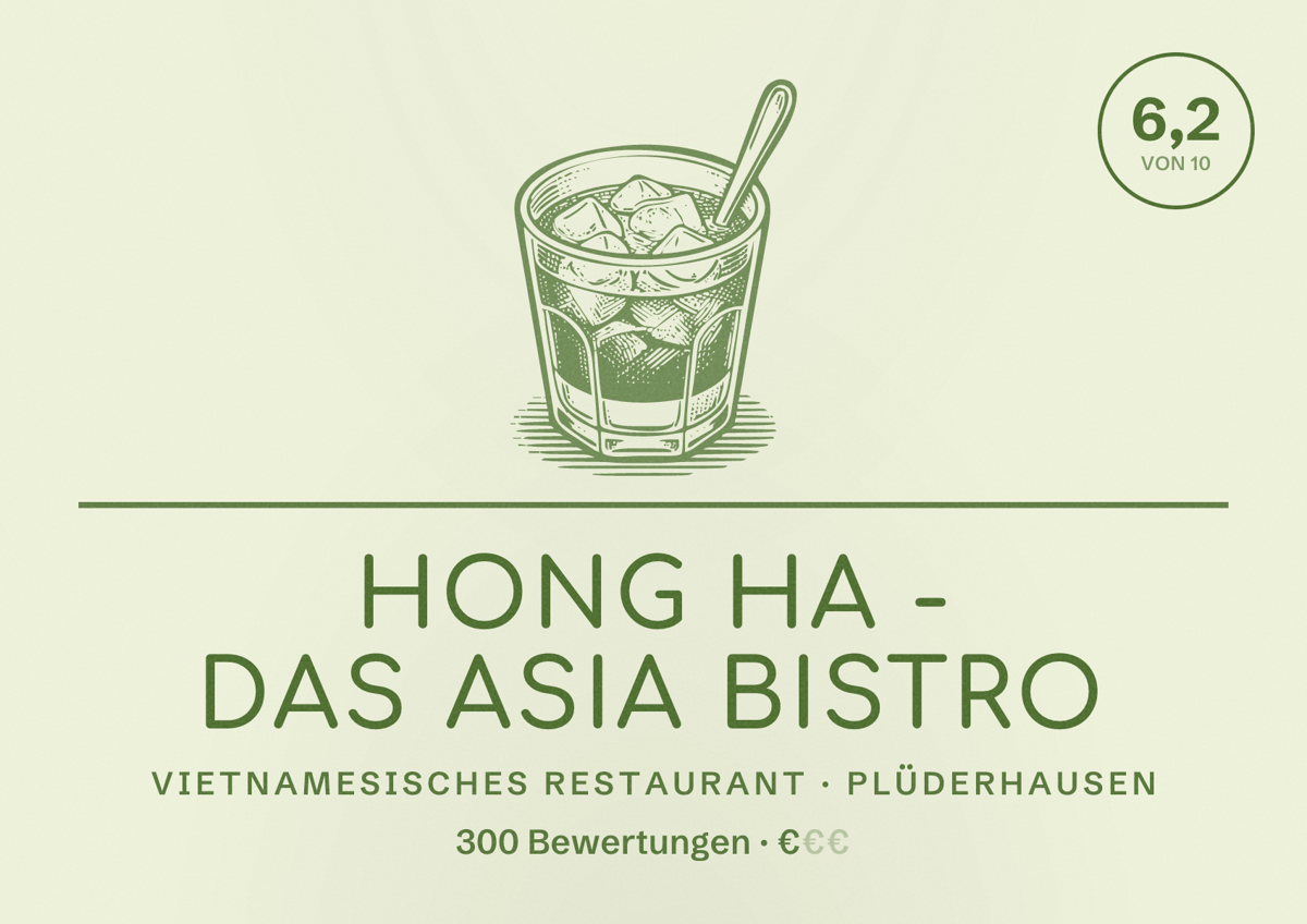 Illustriertes Poster von Hong Ha - Das Asia Bistro, Vietnamesisches Restaurant in Plüderhausen: Bewertung 6,2 von 10 aus 300 Bewertungen, Preisniveau €