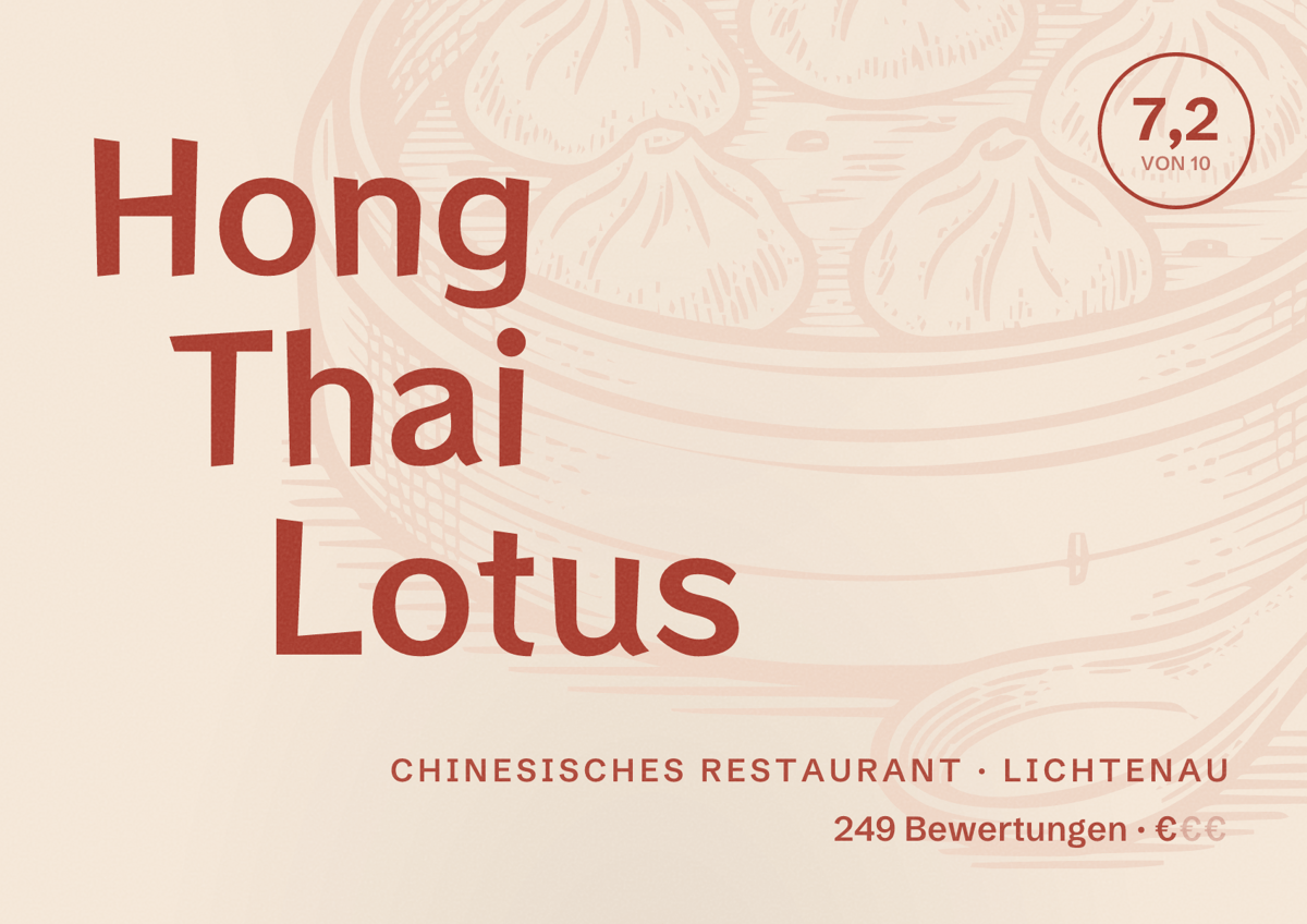 Illustriertes Poster von Hong Thai Lotus, Chinesisches Restaurant in Lichtenau: Bewertung 7,2 von 10 aus 249 Bewertungen, Preisniveau €