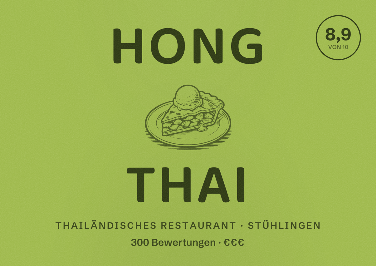 Illustriertes Poster von Hong Thai, Thailändisches Restaurant in Stühlingen: Bewertung 8,9 von 10 aus 300 Bewertungen, Preisniveau €€€
